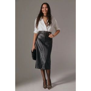 Anthropologie Pilcro Faux Vegan Leather Moto Midi Skirt Black Sz 6